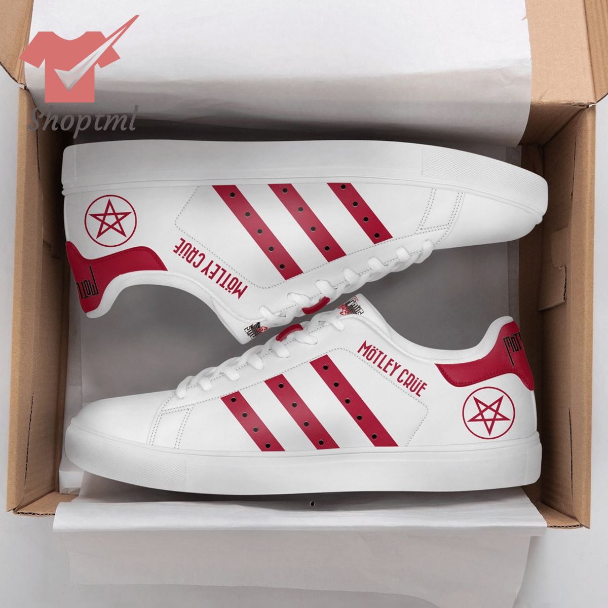 Weiße, kastanienbraune Low-Top-Schuhe von Motley Crue