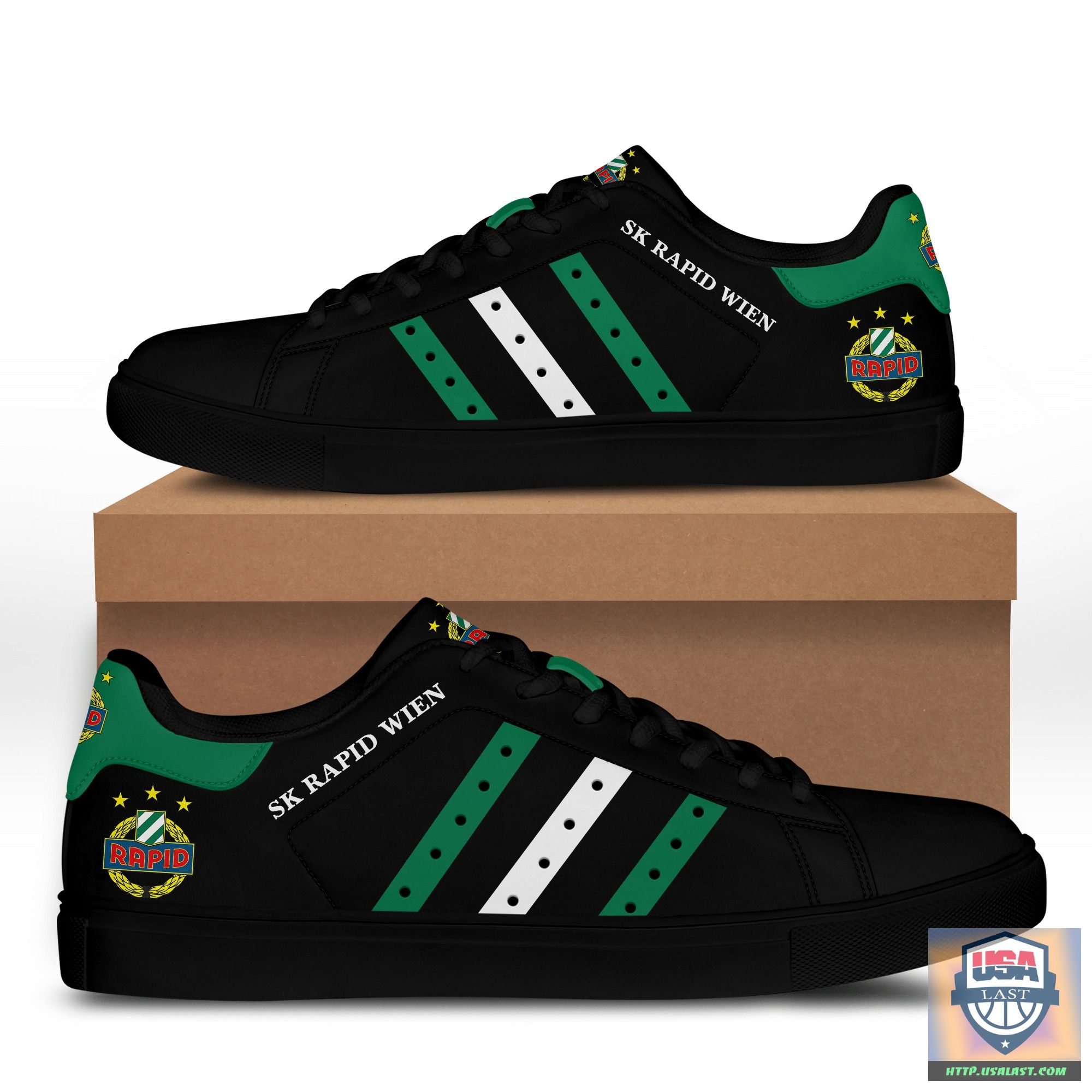 SK Rapid Wien Schwarze Low-Top-Schuhe – Rot-Weiß-Streifen
